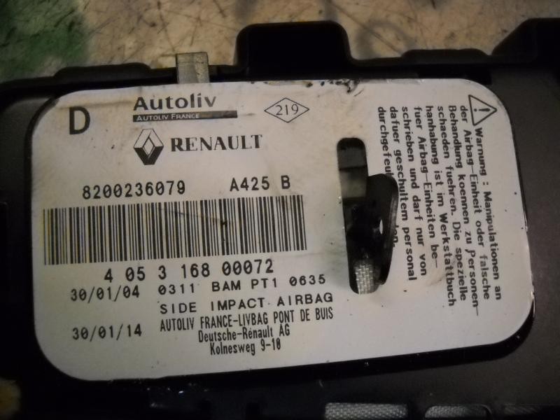 Recambio de airbag lateral derecho para renault laguna ii (bg0) dynamique referencia OEM IAM 8200236079 8200236079 