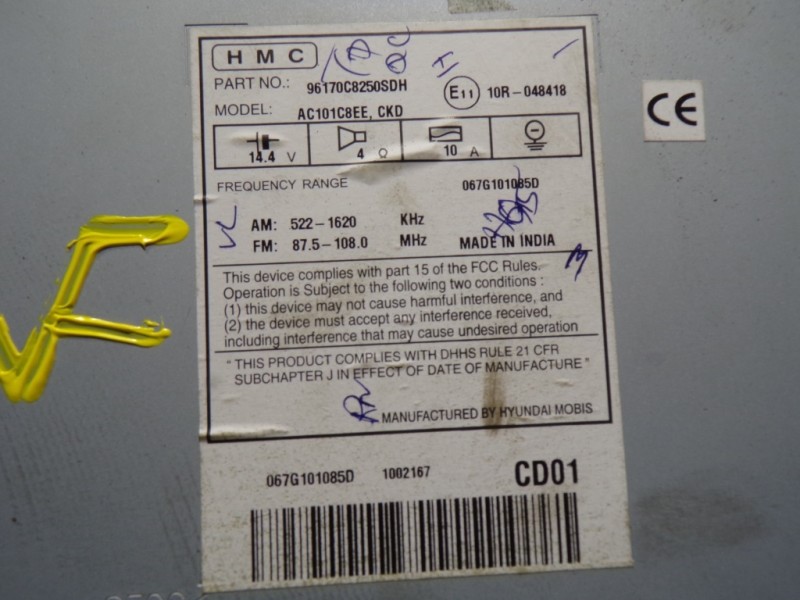 Recambio de sistema audio / radio cd para hyundai i20 1.2 cat referencia OEM IAM 96170C8250SDH 96170C8250SDH 10R048418