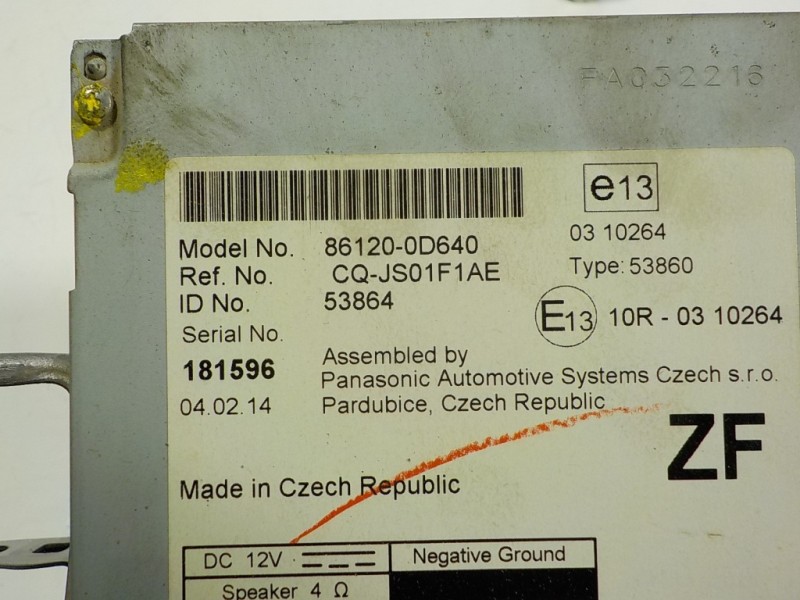 Recambio de sistema audio / radio cd para toyota yaris 1.0 cat referencia OEM IAM 861200D640 861200D640 