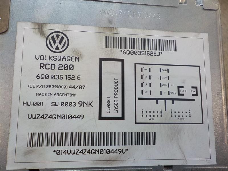 Recambio de sistema audio / radio cd para volkswagen polo (9n3) 1.4 tdi referencia OEM IAM 6Q0035152E  