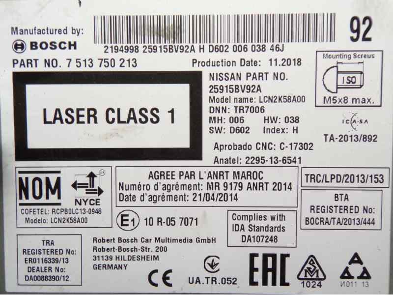 Recambio de sistema navegacion gps para nissan juke (f15) 1.6 16v cat referencia OEM IAM 25915BV92A 25915BV 