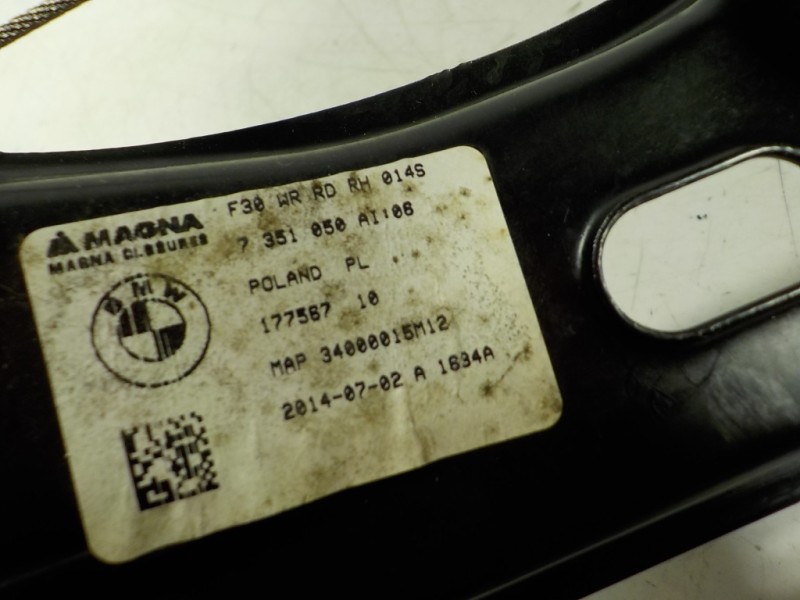 Recambio de elevalunas trasero derecho para bmw serie 3 lim. (f30) 318d referencia OEM IAM 51357281888 7351050 17758710