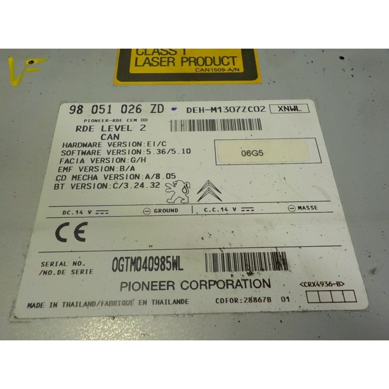 Recambio de sistema audio / radio cd para peugeot 208 1.6 blue-hdi fap referencia OEM IAM 16087578ZD 98051026ZD 
