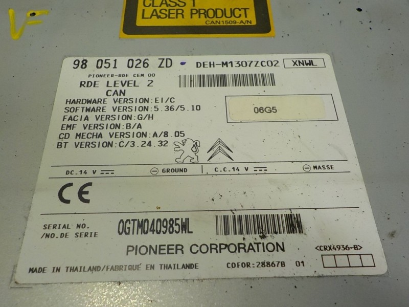 Recambio de sistema audio / radio cd para peugeot 208 1.6 blue-hdi fap referencia OEM IAM 16087578ZD 98051026ZD 