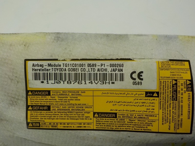 Recambio de airbag lateral delantero derecho para toyota auris 1.4 turbodiesel cat referencia OEM IAM 7391002070 TG11C01001 