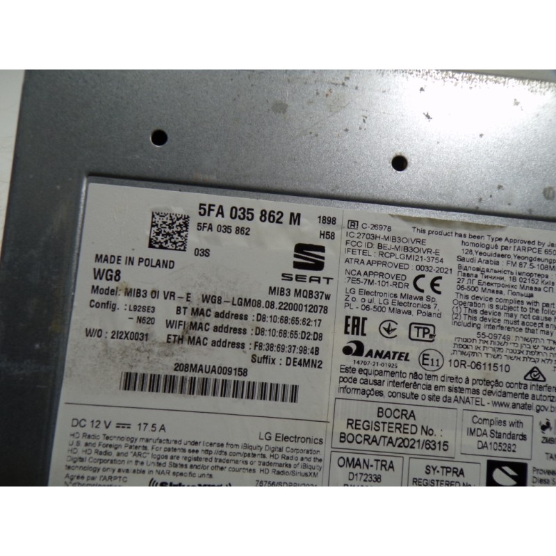 Recambio de sistema audio / radio cd para cupra leon sportstourer (kl8) vz 2.0 tsi 4drive referencia OEM IAM 5FA035862M 5FA03586