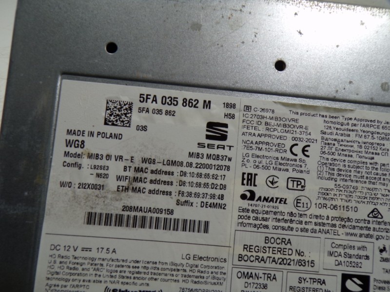 Recambio de sistema audio / radio cd para cupra leon sportstourer (kl8) vz 2.0 tsi 4drive referencia OEM IAM 5FA035862M 5FA03586