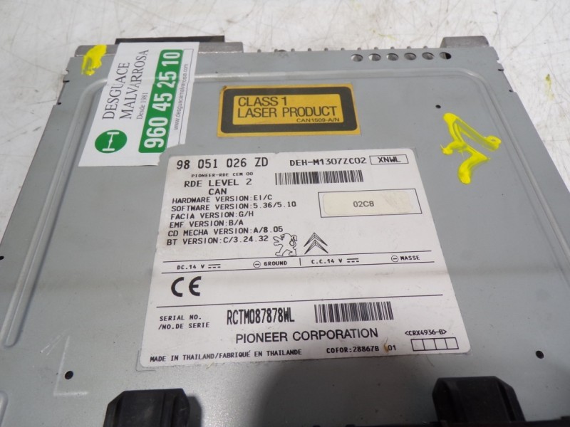 Recambio de sistema audio / radio cd para peugeot 208 1.6 blue-hdi fap referencia OEM IAM 16087579ZD 98051026ZD 