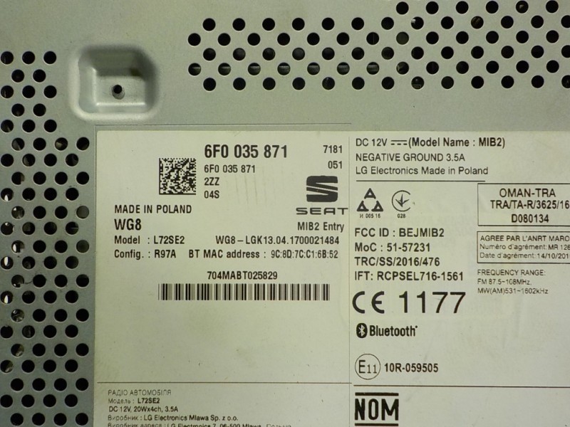 Recambio de sistema audio / radio cd para seat ibiza (kj1) 1.0 tsi referencia OEM IAM 6F00358712ZZ 6F0035871 