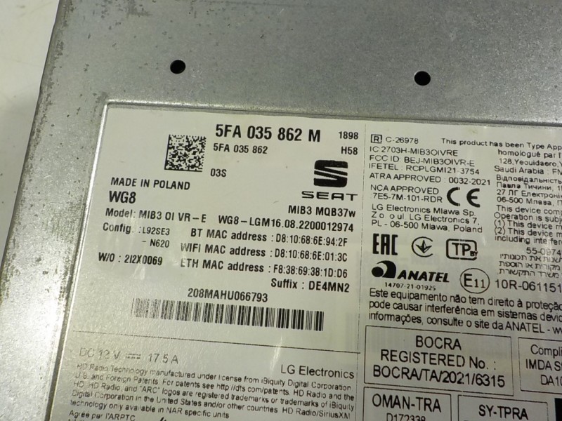 Recambio de modulo electronico para seat leon sportstourer (kl8) style referencia OEM IAM 5FA035862M 5FA035862M 