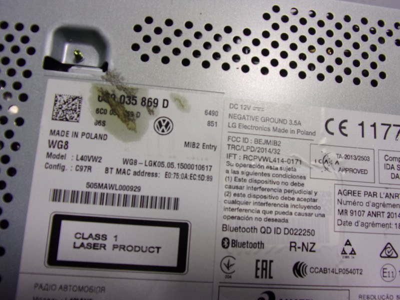 Recambio de sistema audio / radio cd para volkswagen polo (6c1) 1.2 tsi referencia OEM IAM 6C0035869D 6C0035869D 