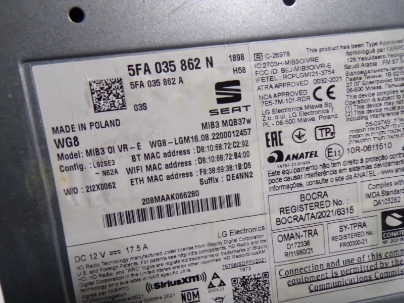 Recambio de sistema audio / radio cd para seat leon sportstourer (kl8) xcellence referencia OEM IAM 5FA035862N 5FA035862N 