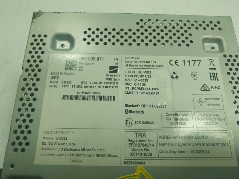 Recambio de sistema audio / radio cd para seat leon (5f1) 1.2 tsi referencia OEM IAM  5F0035871 