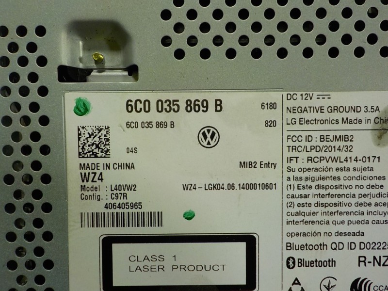 Recambio de sistema audio / radio cd para volkswagen polo (6c1) 1.4 tdi referencia OEM IAM 6C0035869B 6C0035869B 