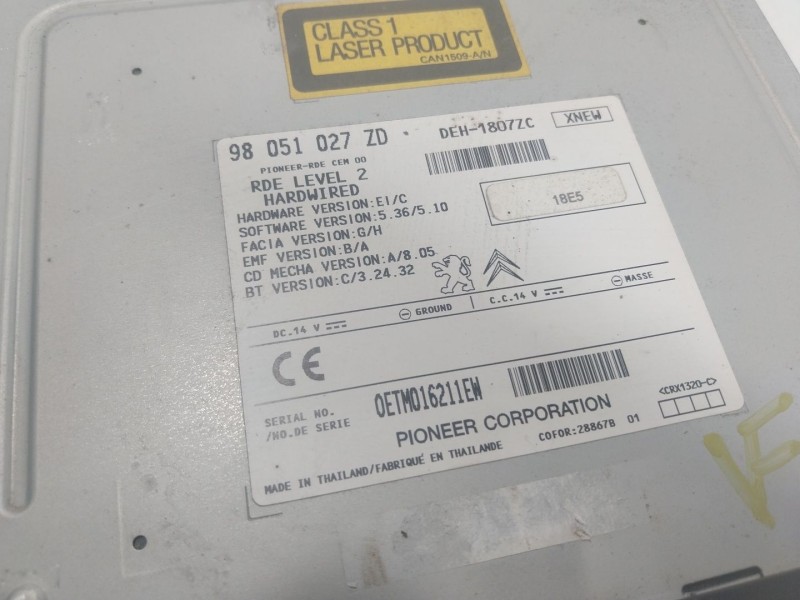 Recambio de sistema audio / radio cd para citroën c-zero seduction referencia OEM IAM  98051027ZD 