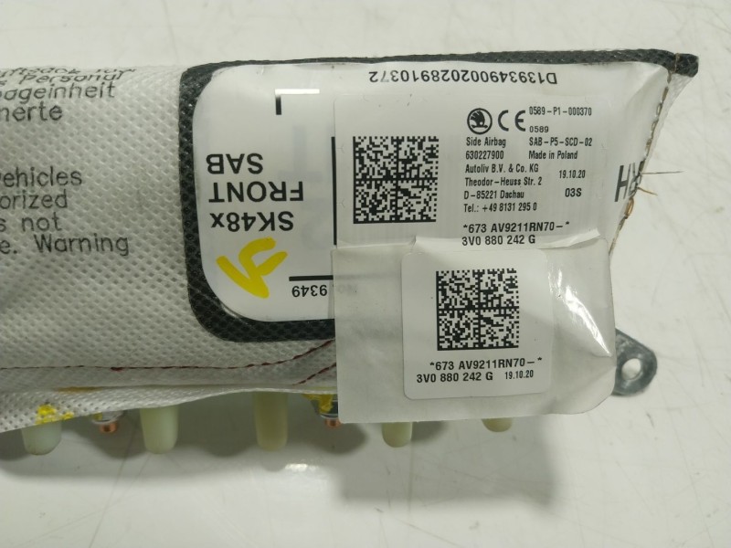 Recambio de airbag lateral delantero derecho para seat ateca (kh7) fr go referencia OEM IAM 3V0880242G 3V0880242G 