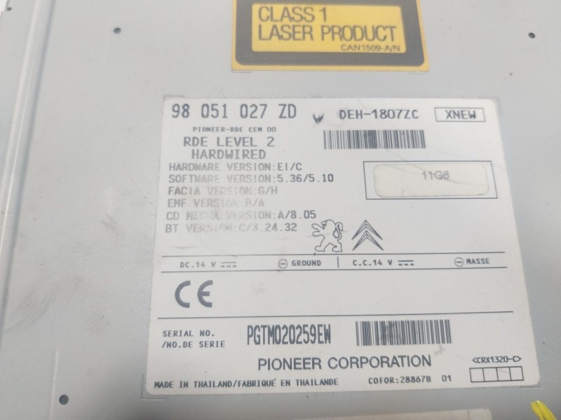 Recambio de sistema audio / radio cd para citroën c-zero seduction referencia OEM IAM  98051027ZD 