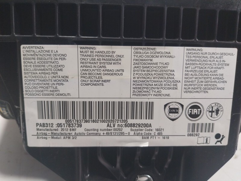 Recambio de airbag delantero derecho para fiat nuova 500 (150) 1.2 cat referencia OEM IAM  051783739 
