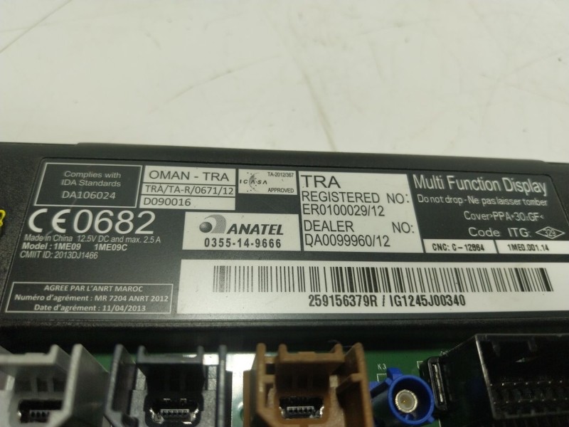 Recambio de pantalla multifuncion para renault zoe 68 kw referencia OEM IAM  259156279R 