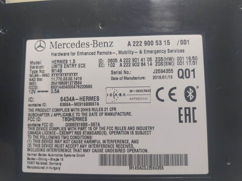 Recambio de modulo electronico para mercedes-benz clase gla (w156) 1.6 cat referencia OEM IAM A2229005315  A2229007121
