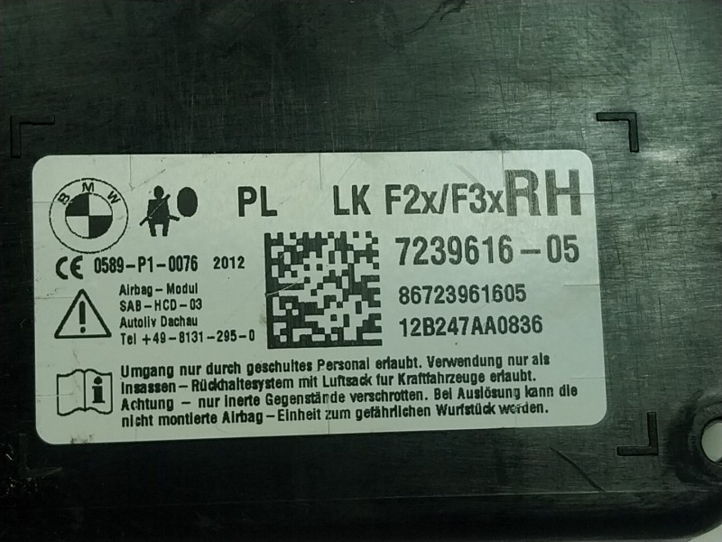 Recambio de airbag lateral delantero derecho para bmw 3 (f30, f80) 320 d referencia OEM IAM 72127239616 723961605 