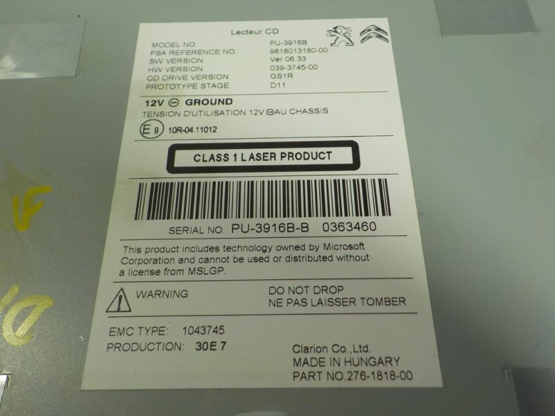 Recambio de sistema audio / radio cd para ds ds 4 crossback 1.6 thp referencia OEM IAM  9818013180 