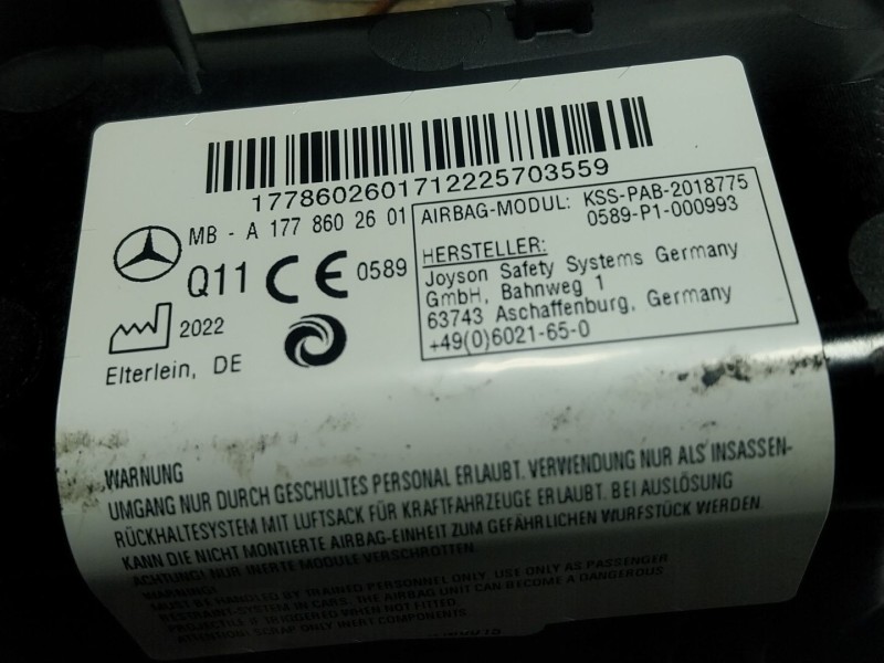 Recambio de airbag delantero derecho para mercedes-benz clase a berlina (bm 177) referencia OEM IAM  A1778602601 