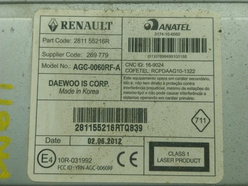 Recambio de sistema audio / radio cd para dacia lodgy (js_) 1.5 dci referencia OEM IAM  281155216R 