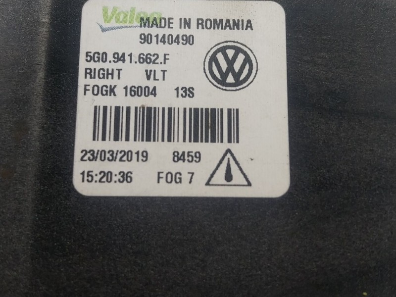 Recambio de faro antiniebla derecho para volkswagen golf vii (5g1, bq1, be1, be2) 1.6 tdi referencia OEM IAM 5G0941662F 5G094166