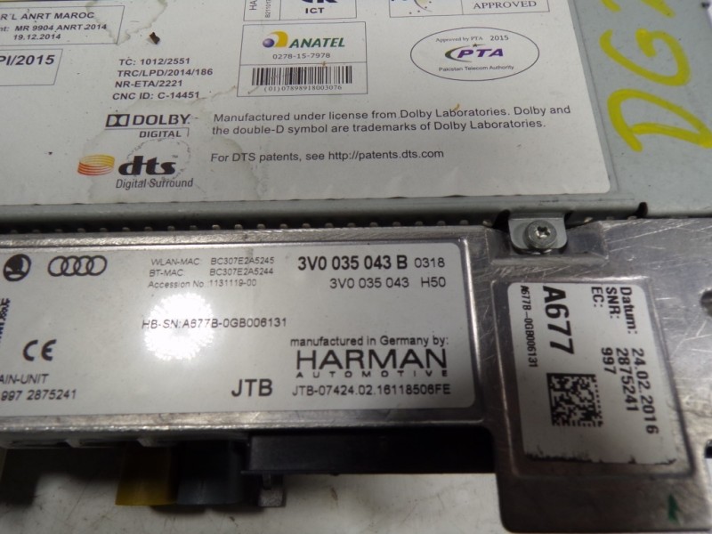 Recambio de sistema audio / radio cd para skoda octavia combi (5e5) l&k referencia OEM IAM 3V0035043B 3V0035043B 