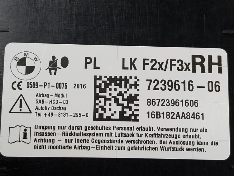 Recambio de airbag lateral delantero derecho para bmw 1 (f20) 116 d referencia OEM IAM  723961606 