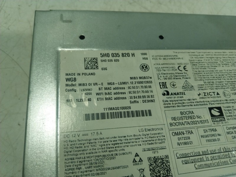 Recambio de sistema navegacion gps para volkswagen golf viii (cd1, da1) 1.0 tsi referencia OEM IAM  5H0035820H 