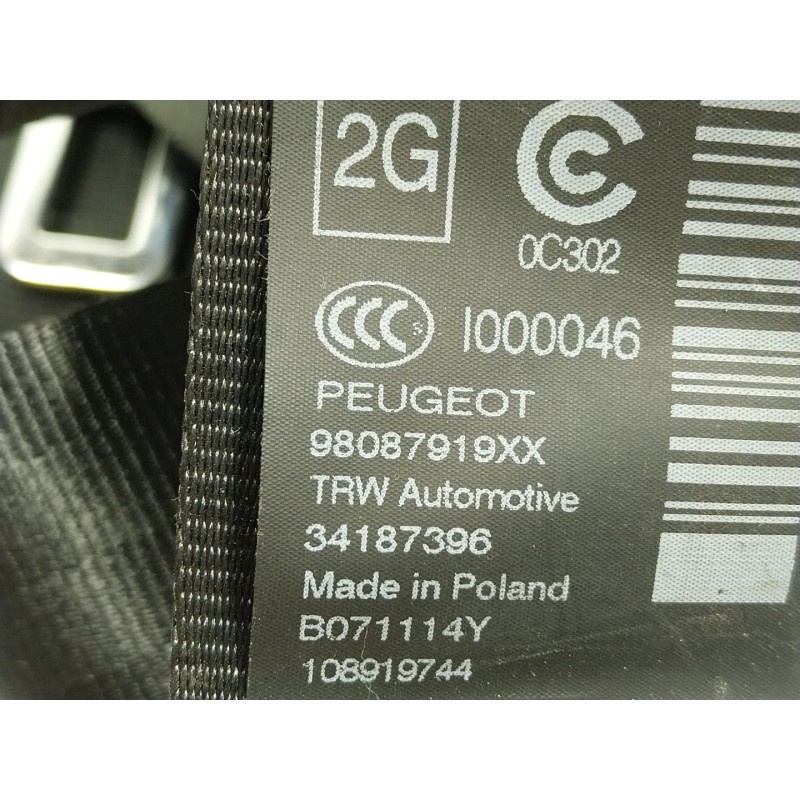 Recambio de cinturon seguridad trasero izquierdo para peugeot 308 ii (lb_, lp_, lw_, lh_, l3_) 1.6 hdi / bluehdi 115 referencia 