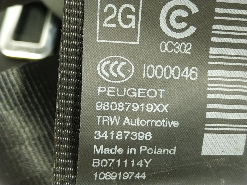 Recambio de cinturon seguridad trasero izquierdo para peugeot 308 ii (lb_, lp_, lw_, lh_, l3_) 1.6 hdi / bluehdi 115 referencia 