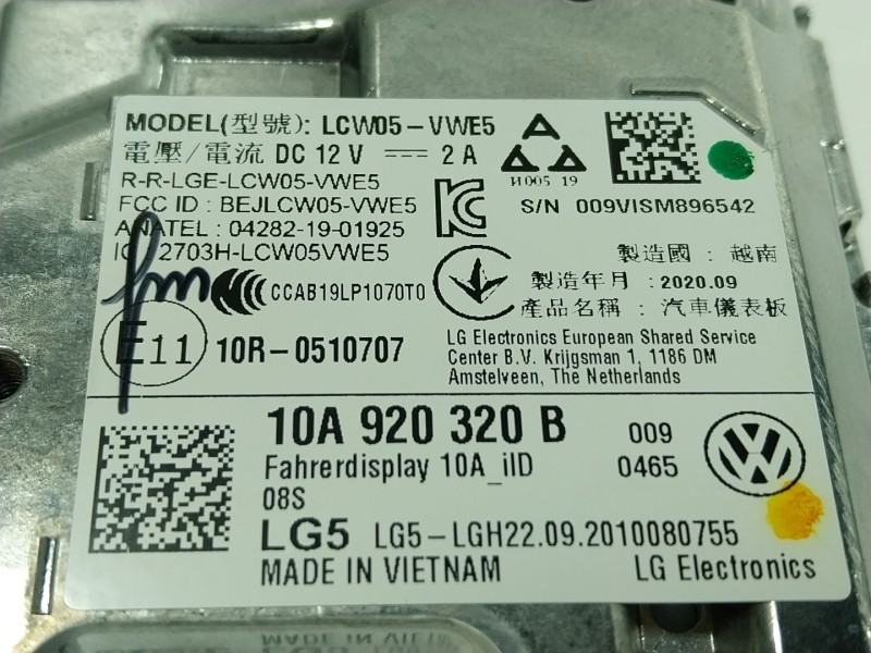 Recambio de cuadro instrumentos para volkswagen id.3 (e11, e12) pro referencia OEM IAM 10A920320C 10A920320B 