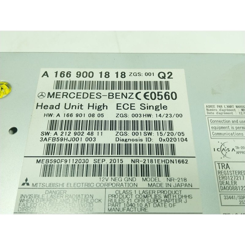 Recambio de sistema navegacion gps para mercedes-benz gle (w166) 400 4-matic (166.056) referencia OEM IAM  A1669001818 