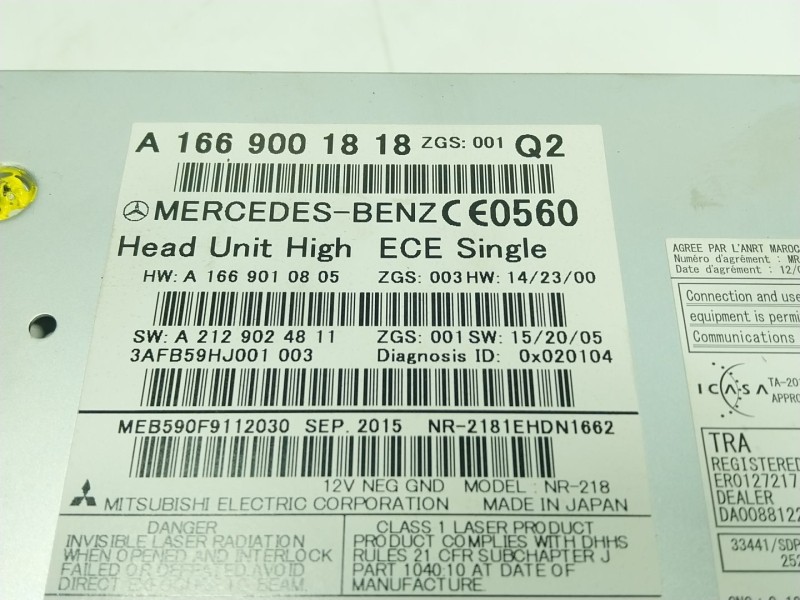 Recambio de sistema navegacion gps para mercedes-benz gle (w166) 400 4-matic (166.056) referencia OEM IAM  A1669001818 