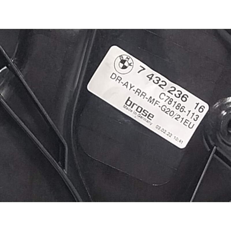 Recambio de elevalunas trasero derecho para bmw 3 (g20, g80, g28) 330 d xdrive referencia OEM IAM  743223616 