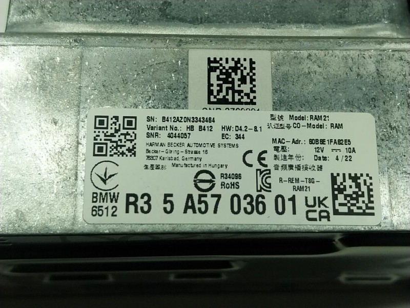 Recambio de modulo electronico para bmw 8 descapotable (g14, f91) 840 i xdrive referencia OEM IAM 65125A57036 6512R35A5703601UK 