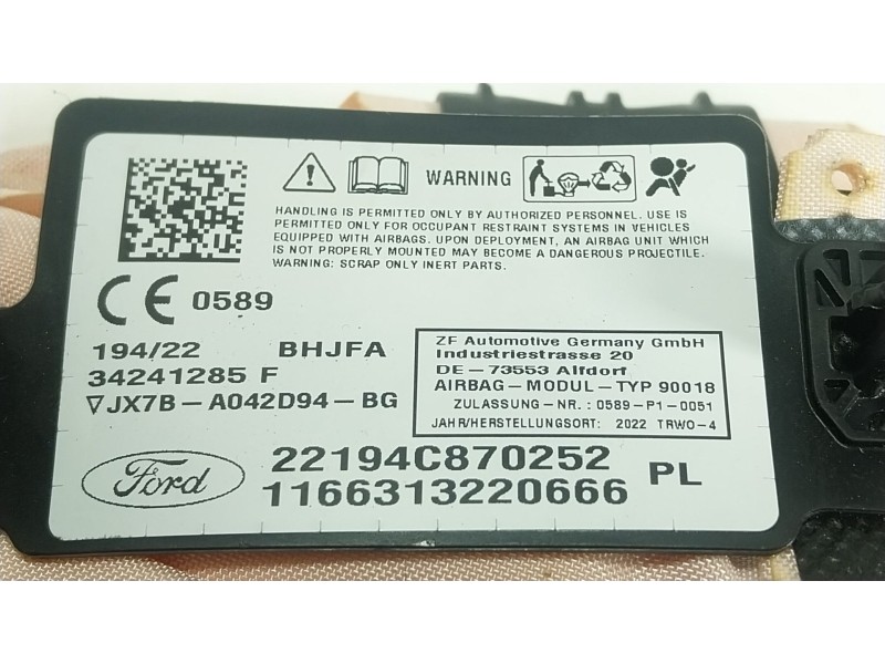 Recambio de airbag cortina delantero derecho para ford focus iv (hn) 1.0 ecoboost referencia OEM IAM 2474204 JX7BA042D94BG 