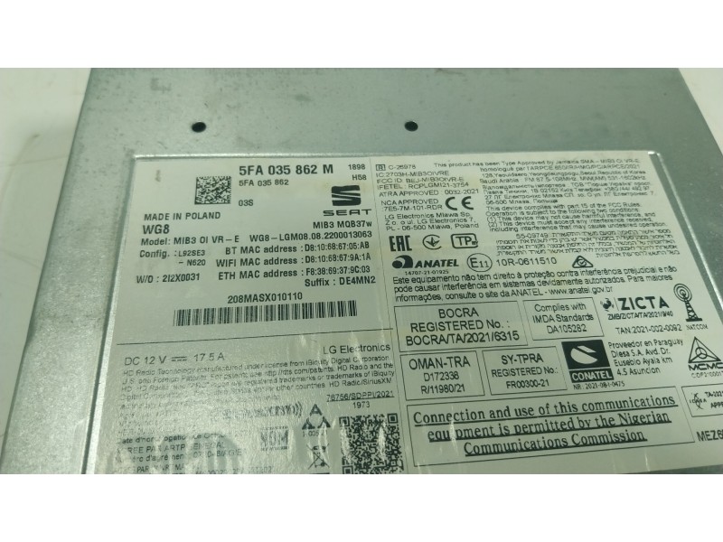 Recambio de sistema navegacion gps para seat leon sportstourer (kl8) xcellence referencia OEM IAM  5FA035862M 