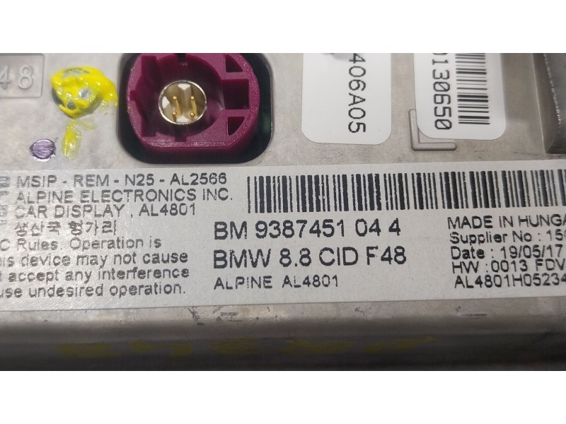 Recambio de pantalla multifuncion para bmw x1 (f48) xdrive 18 d referencia OEM IAM  938745104 