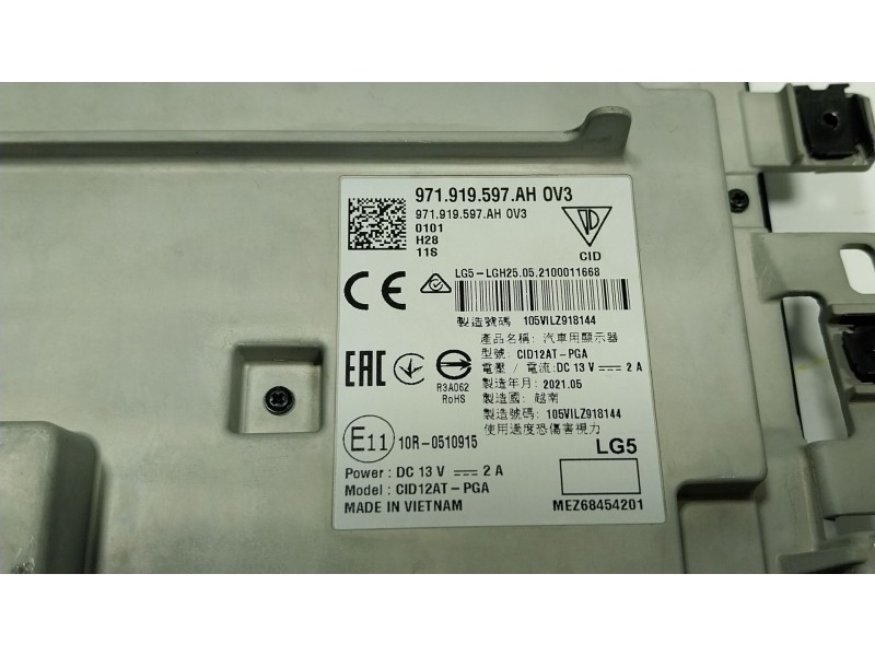 Recambio de pantalla multifuncion para porsche panamera (971) 4.0 turbo s (97bfr1) referencia OEM IAM 971919597AHOV3 971919597AH