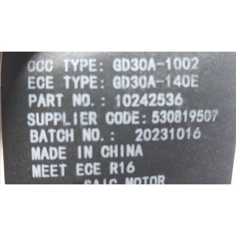 Recambio de cinturon seguridad trasero derecho para mg mg zs suv (azs1) 1.5 vti referencia OEM IAM  10242536 