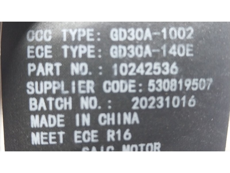 Recambio de cinturon seguridad trasero derecho para mg mg zs suv (azs1) 1.5 vti referencia OEM IAM  10242536 