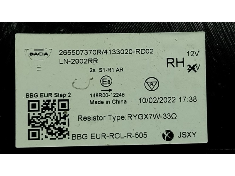 Recambio de piloto trasero derecho para dacia spring ev (b6m1) referencia OEM IAM  265507370R 