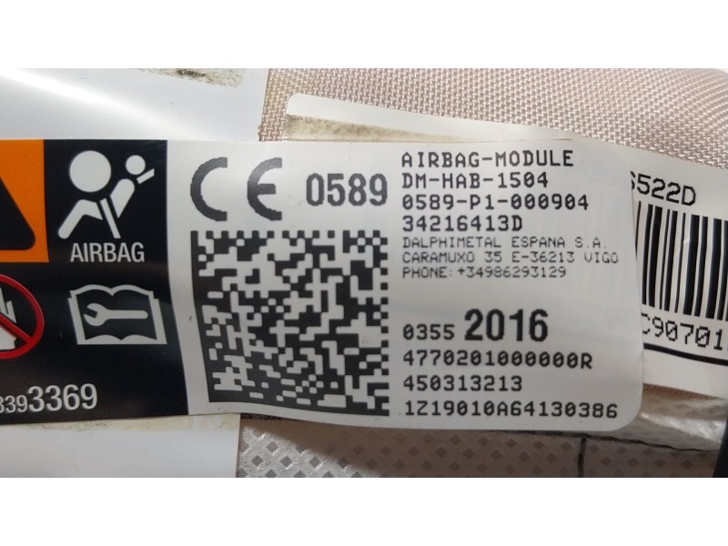 Recambio de airbag cortina delantero derecho para opel crossland x / crossland (p17, p2qo) 1.2 (75) referencia OEM IAM 3647448 3