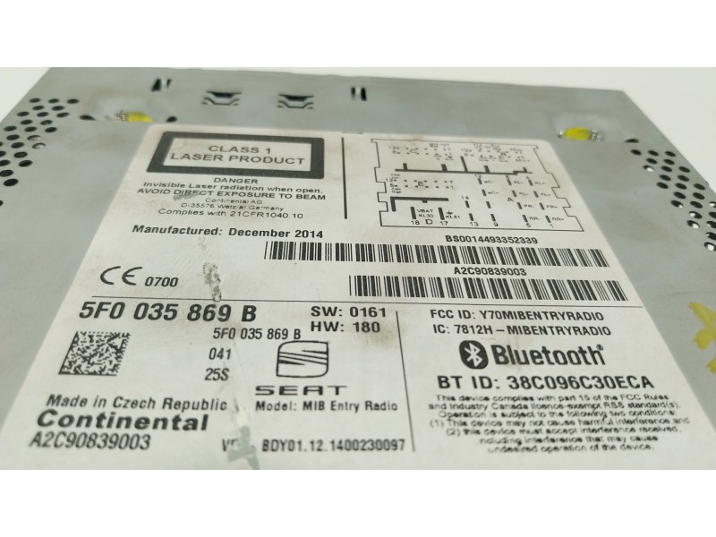 Recambio de sistema audio / radio cd para seat leon (5f1) 1.2 tsi referencia OEM IAM 5F0035869B 5F0035869B 