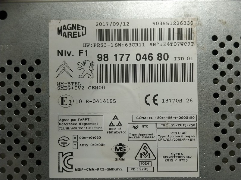 Recambio de sistema audio / radio cd para peugeot partner tepee 1.2 thp referencia OEM IAM  9817704680 