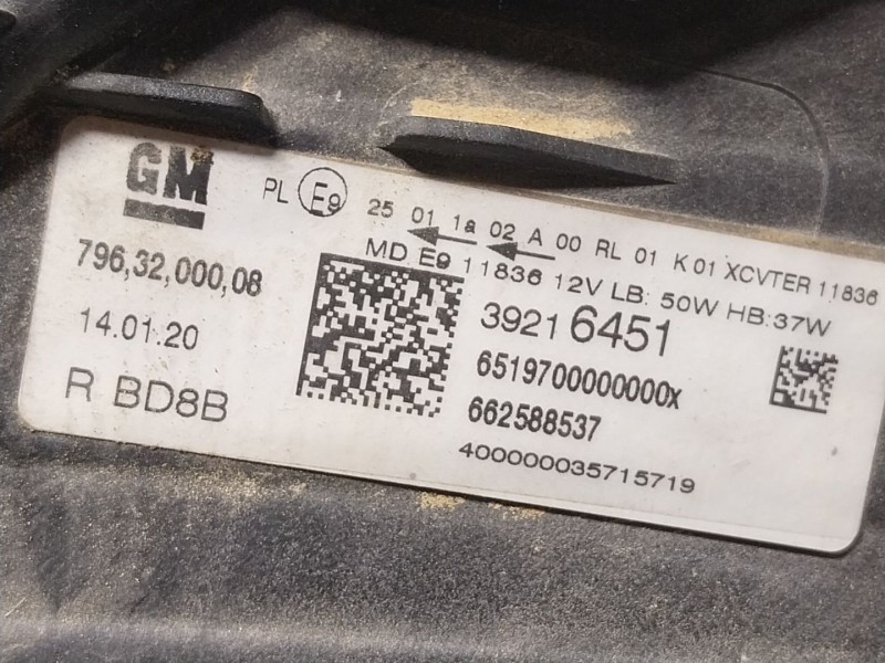 Recambio de faro derecho para opel astra k (b16) 1.6 cdti (68) referencia OEM IAM 13488976 39216451 